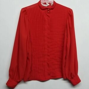 Vintage Chaus Red Blouse Womens Size 14 Long Sleeve